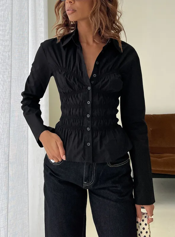 Liesel Shirred Long Sleeve Top Black sold by Princess Polly