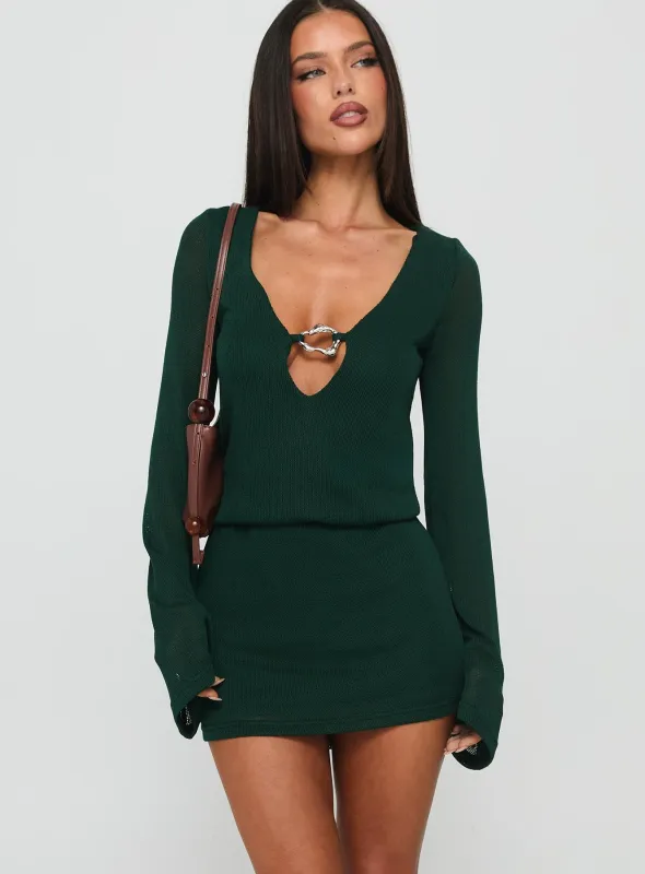 Charming Long Sleeve Mini Dress Forest sold by Princess Polly