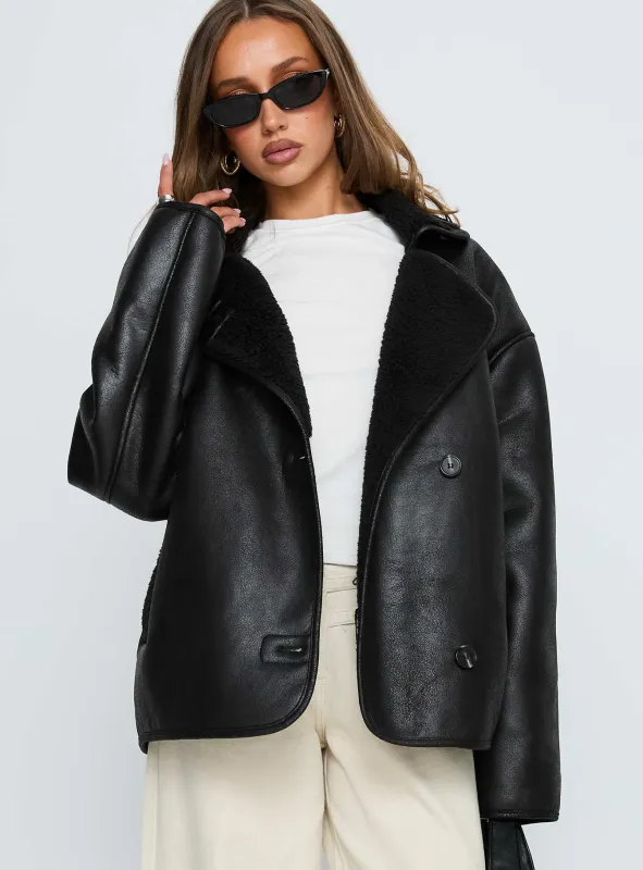 Nunez Faux Leather Jacket Black sold by Princess Polly