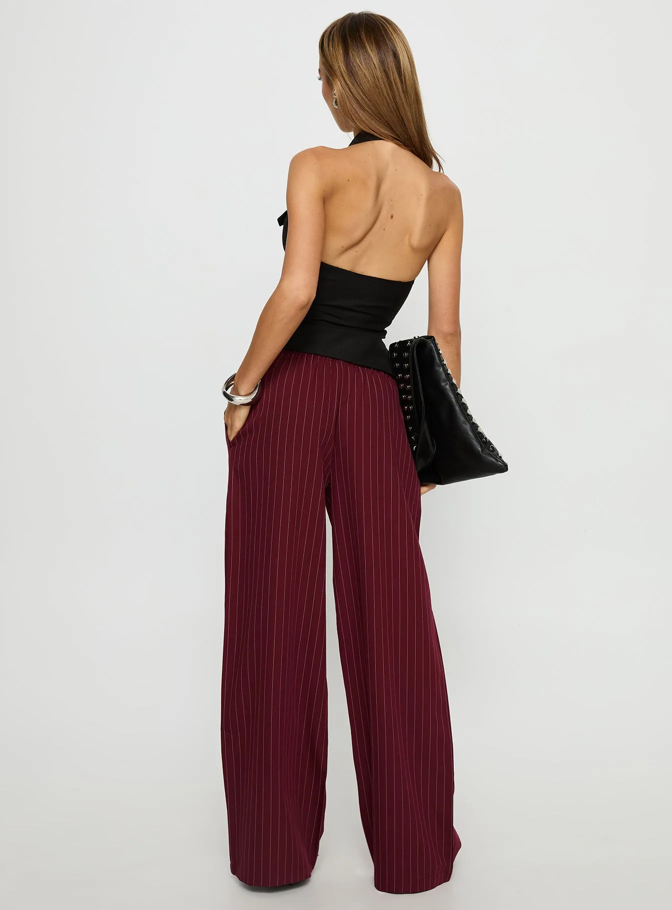 Jaysa Baggy Wide Leg Pant Burgundy Pinstripe sold by Princess Polly product image thumbnail 4