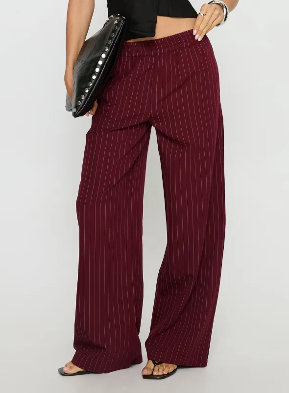 Jaysa Baggy Wide Leg Pant Burgundy Pinstripe sold by Princess Polly