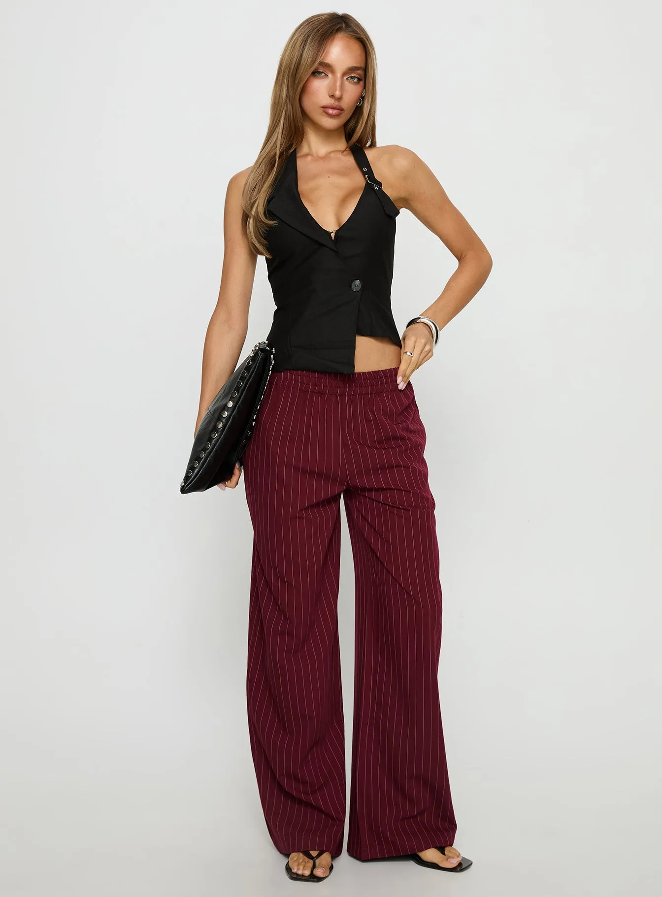 Jaysa Baggy Wide Leg Pant Burgundy Pinstripe sold by Princess Polly product image thumbnail 2
