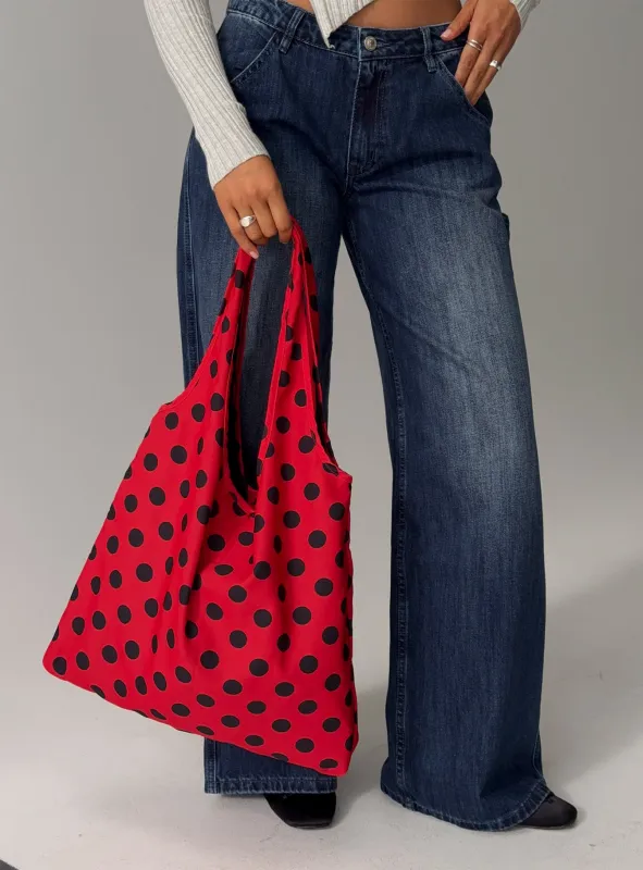 Worth My Time Oversized Tote Bag Red / Black Polka sold by Princess Polly