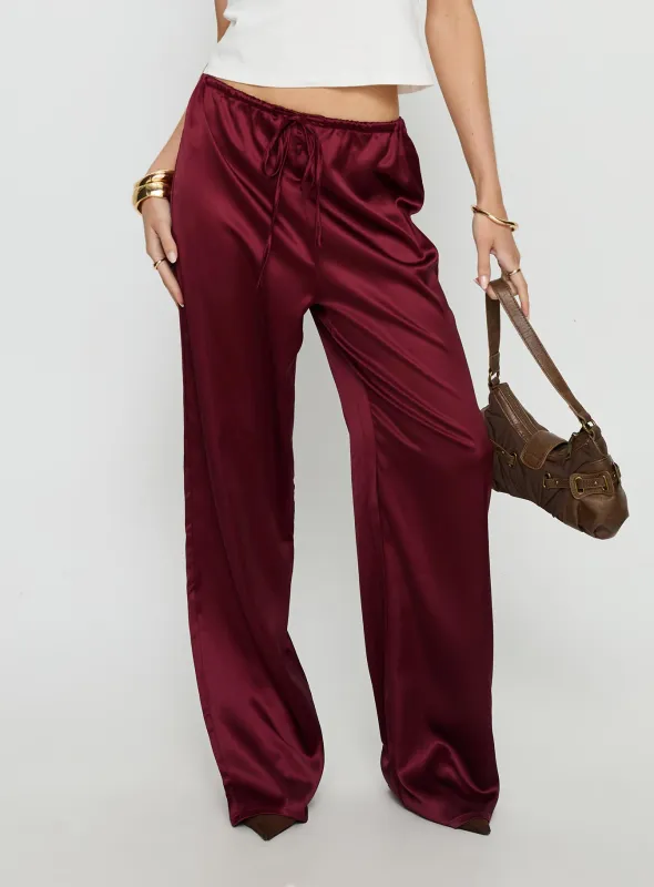Soulstar Satin Pants Wine sold by Princess Polly