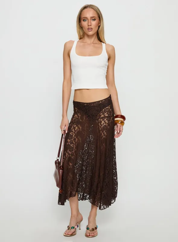 Tidal Midi Skirt Chocolate sold by Princess Polly