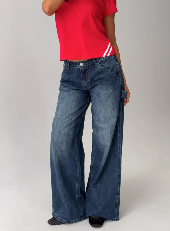 Downtowner Low Rise Cargo Jeans Mid Blue Wash sold by Princess Polly