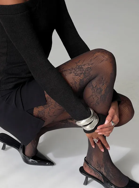 Marigolde Sheer Lace Tights Grey sold by Princess Polly