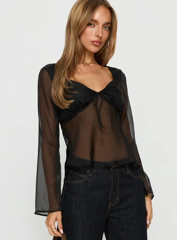 Beecher Sheer Long Sleeve Top Black sold by Princess Polly