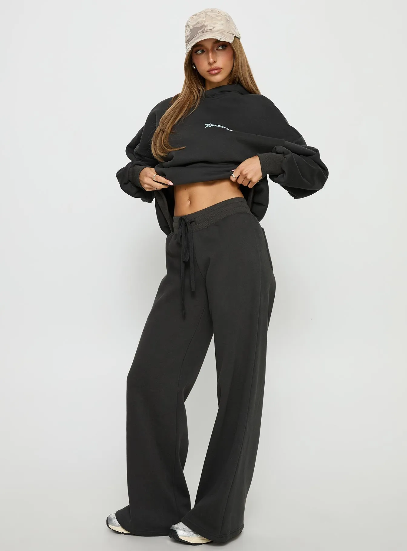 Princess Polly Stargirl Wide Leg Sweat Pants Charcoal sold by Princess Polly product image thumbnail 4