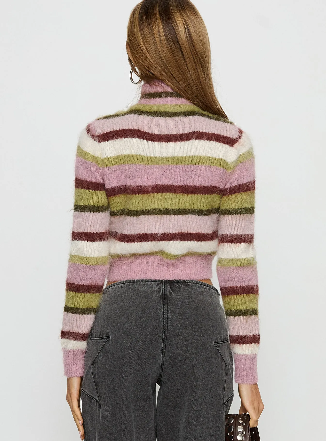 Keeva Zip Through Knit Jumper Pink / Green Stripe sold by Princess Polly product image thumbnail 5