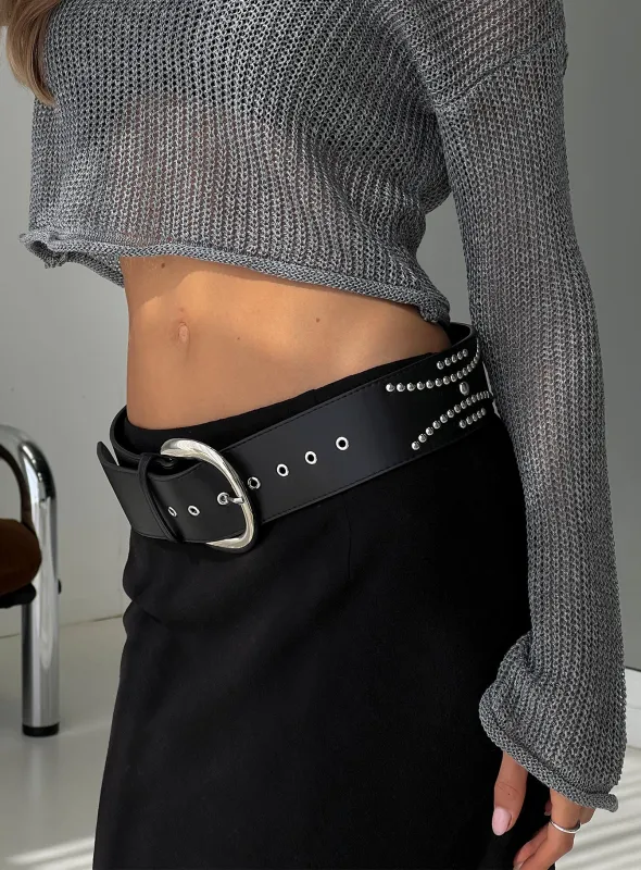 Jordynne Studded Faux Leather Belt Black / Silver sold by Princess Polly