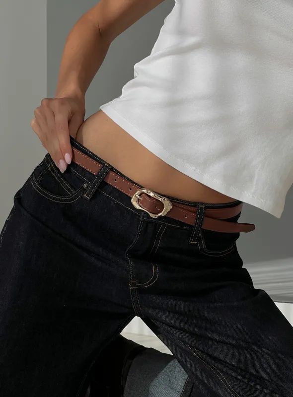 Capeside Faux Leather Belt Brown / Gold sold by Princess Polly
