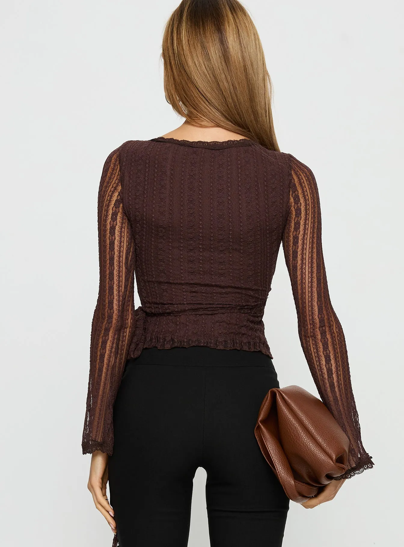Tevon Wrap Long Sleeve Top Brown sold by Princess Polly product image thumbnail 5