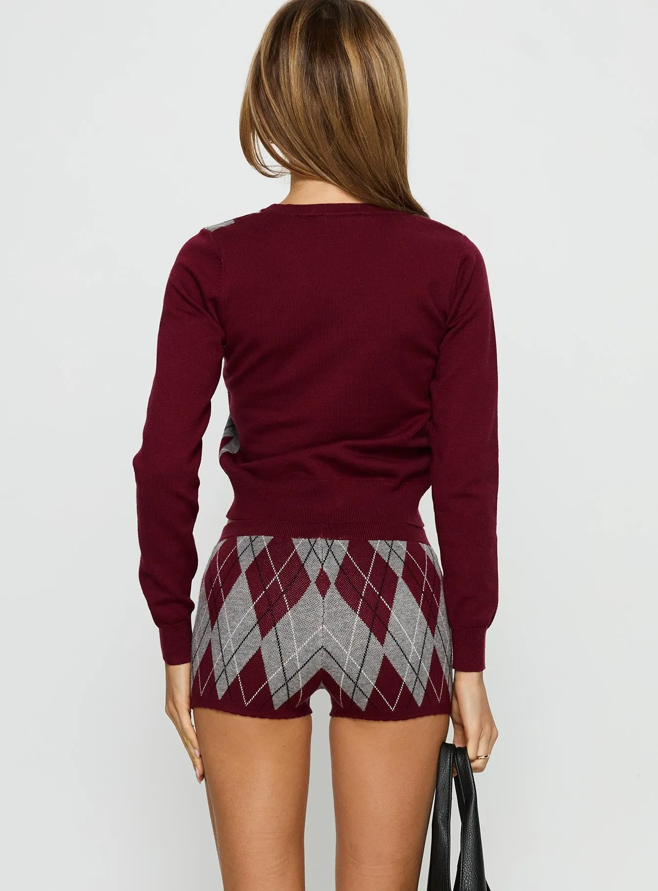 Raiven Knit Shorts Burgundy Argyle sold by Princess Polly product image thumbnail 5