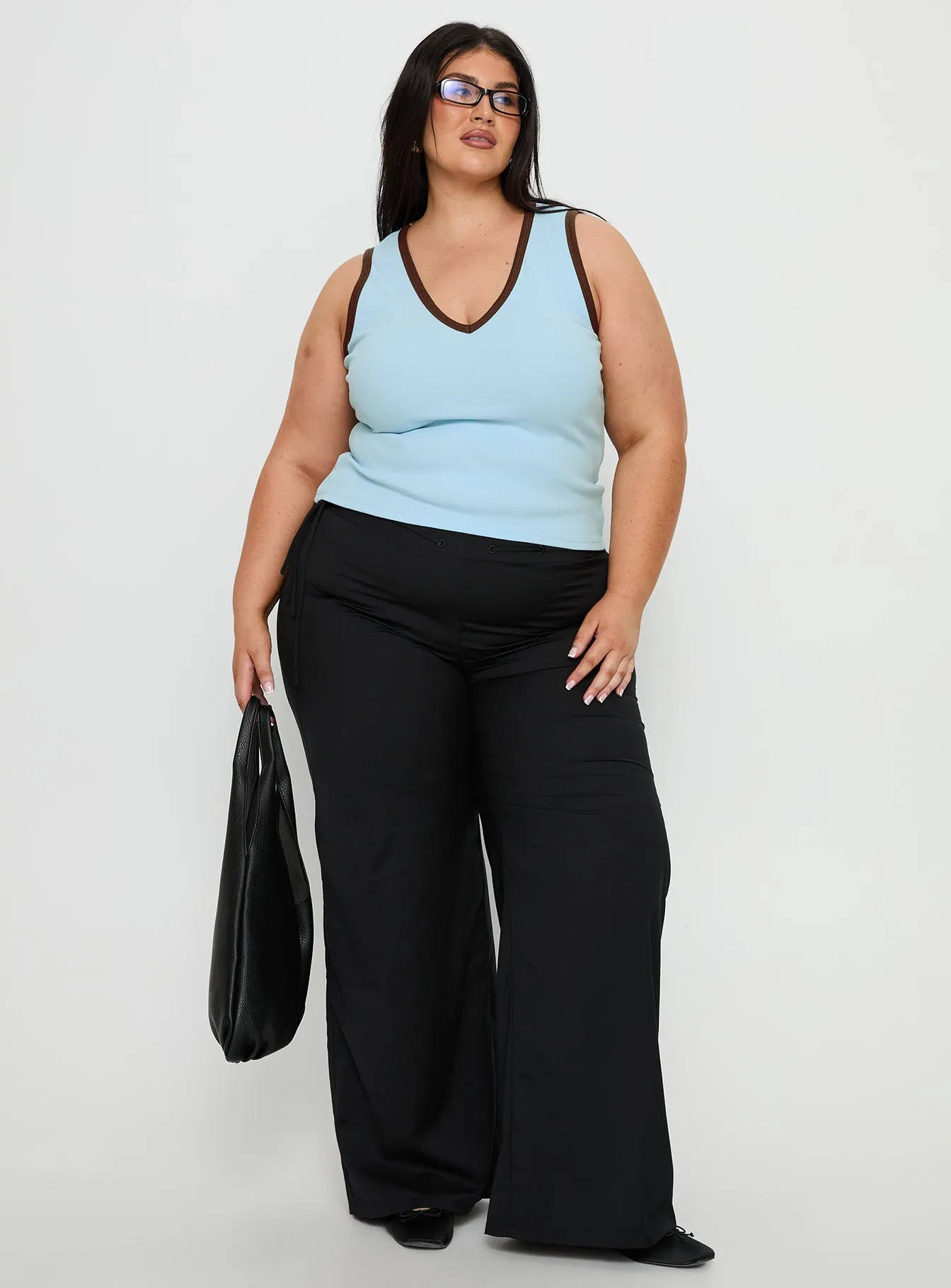 Baseline V Neck Rib Tank Top Blue / Brown Curve sold by Princess Polly product image thumbnail 3