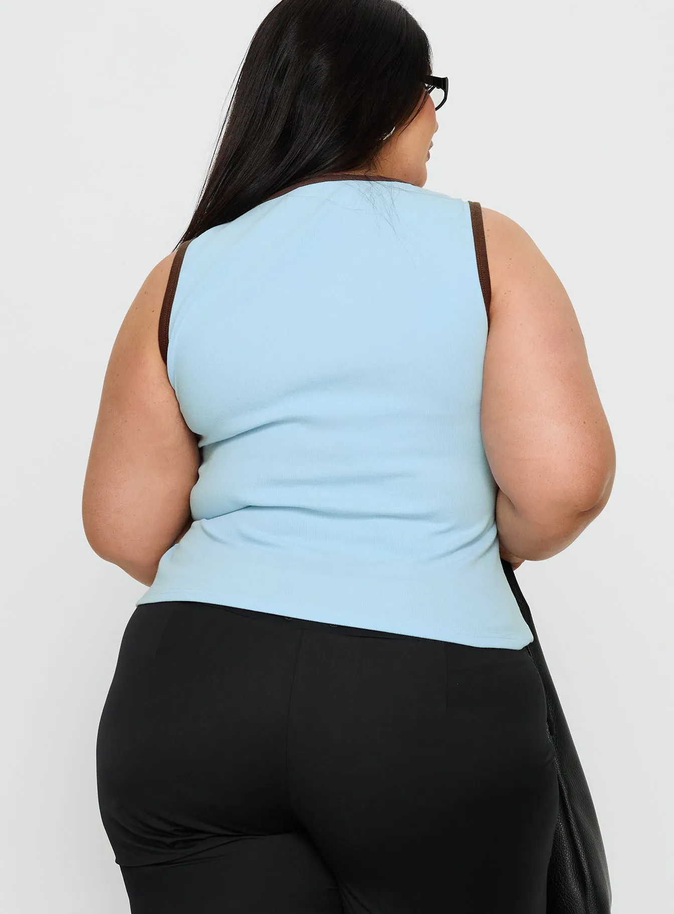 Baseline V Neck Rib Tank Top Blue / Brown Curve sold by Princess Polly product image thumbnail 5