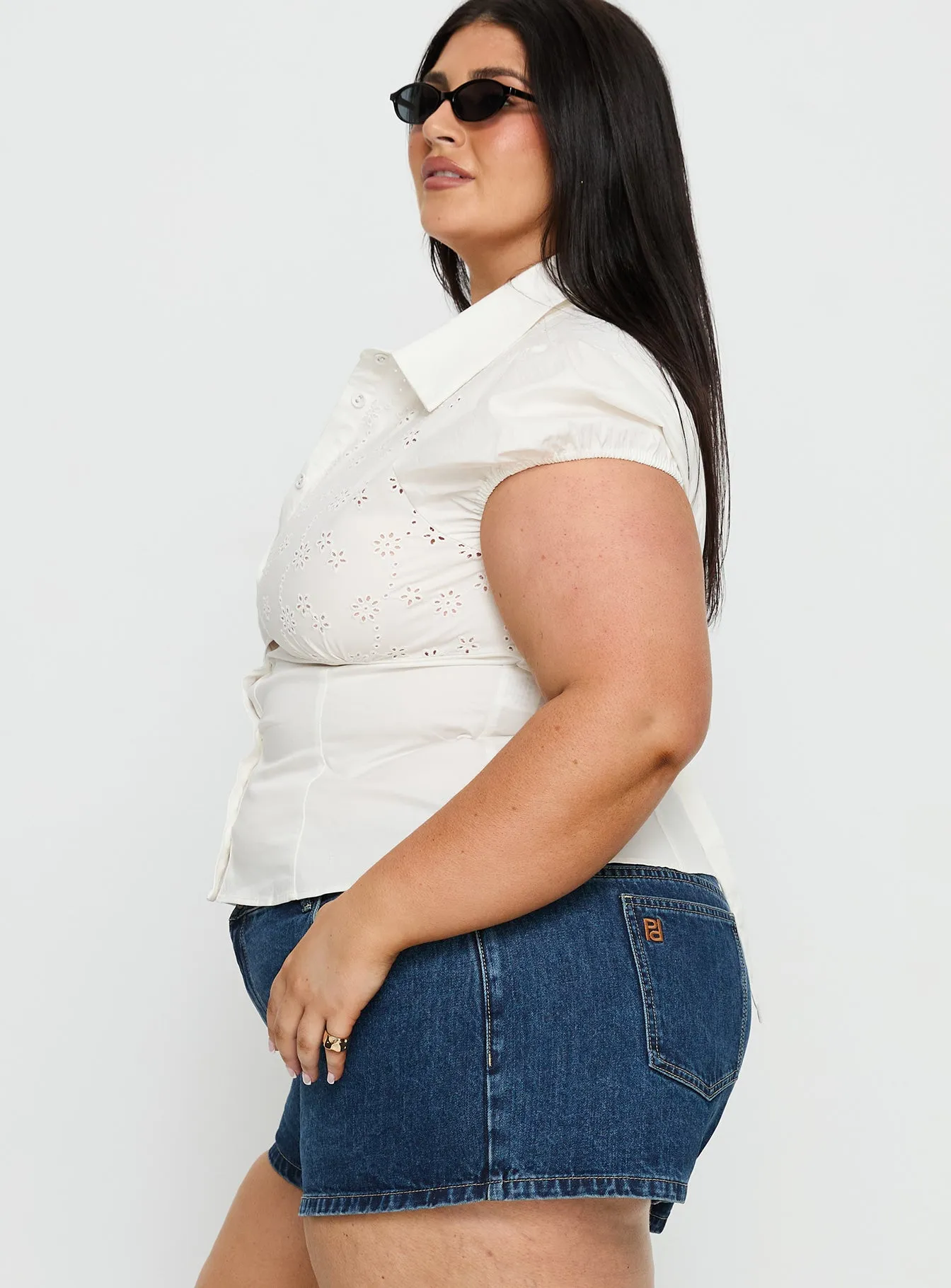 Kavira Tie Bust Short Sleeve Shirt White Curve sold by Princess Polly product image thumbnail 4