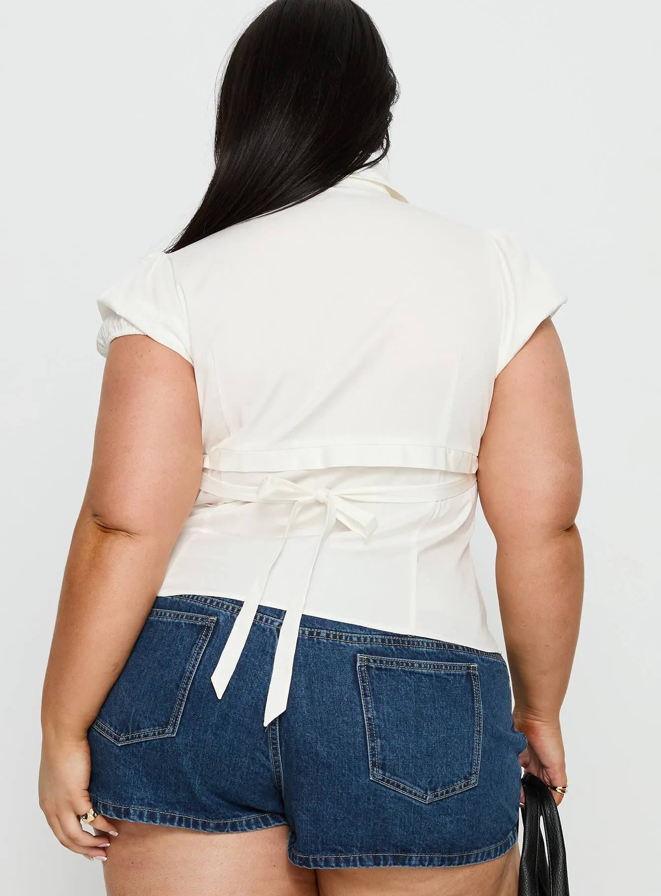 Kavira Tie Bust Short Sleeve Shirt White Curve sold by Princess Polly product image thumbnail 5