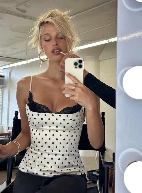 Renaissance Corset Lace Top White Polka Dot sold by Princess Polly