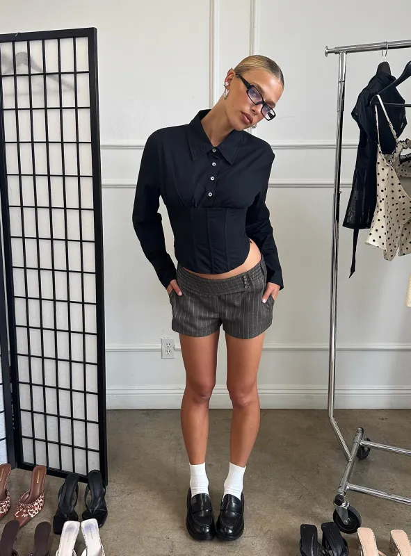 Body Electric Low Rise Shorts Grey Pinstripe sold by Princess Polly