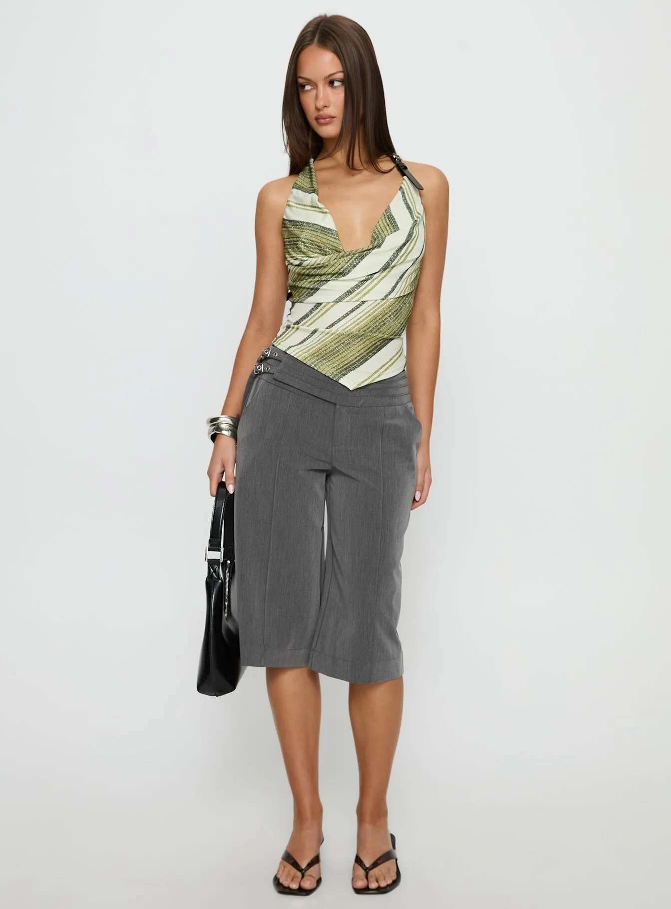 Syrenah Halter Cowl Neck Top Green Stripe sold by Princess Polly product image thumbnail 3