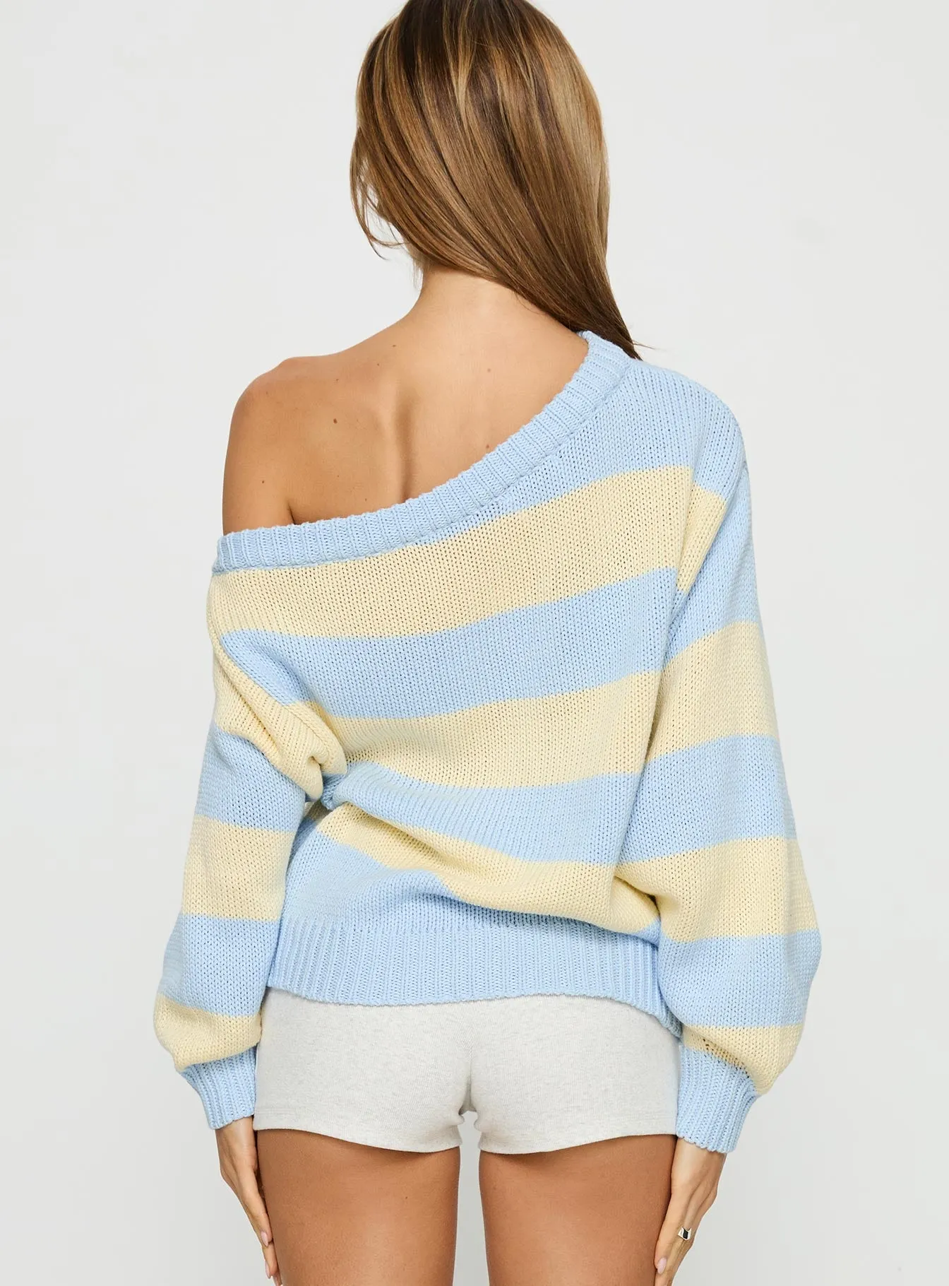 Alvena Off Shoulder Knit Sweater Blue stripe sold by Princess Polly product image thumbnail 5