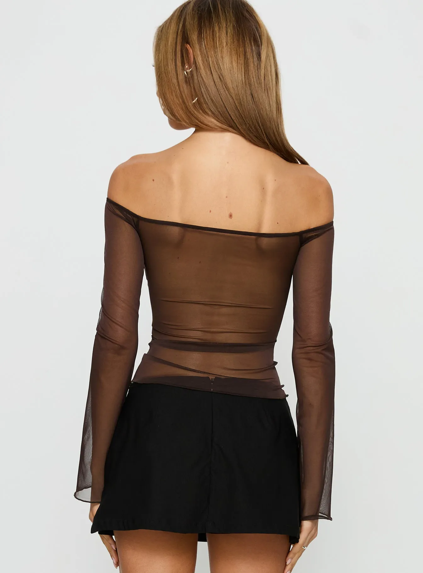 Jahnessa Sheer Long Sleeve Top Chocolate sold by Princess Polly product image thumbnail 4