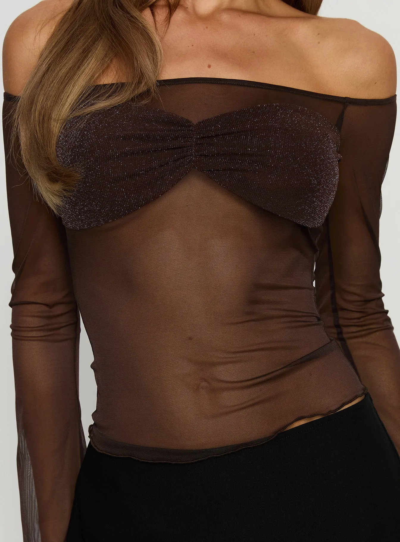 Jahnessa Sheer Long Sleeve Top Chocolate sold by Princess Polly product image thumbnail 5