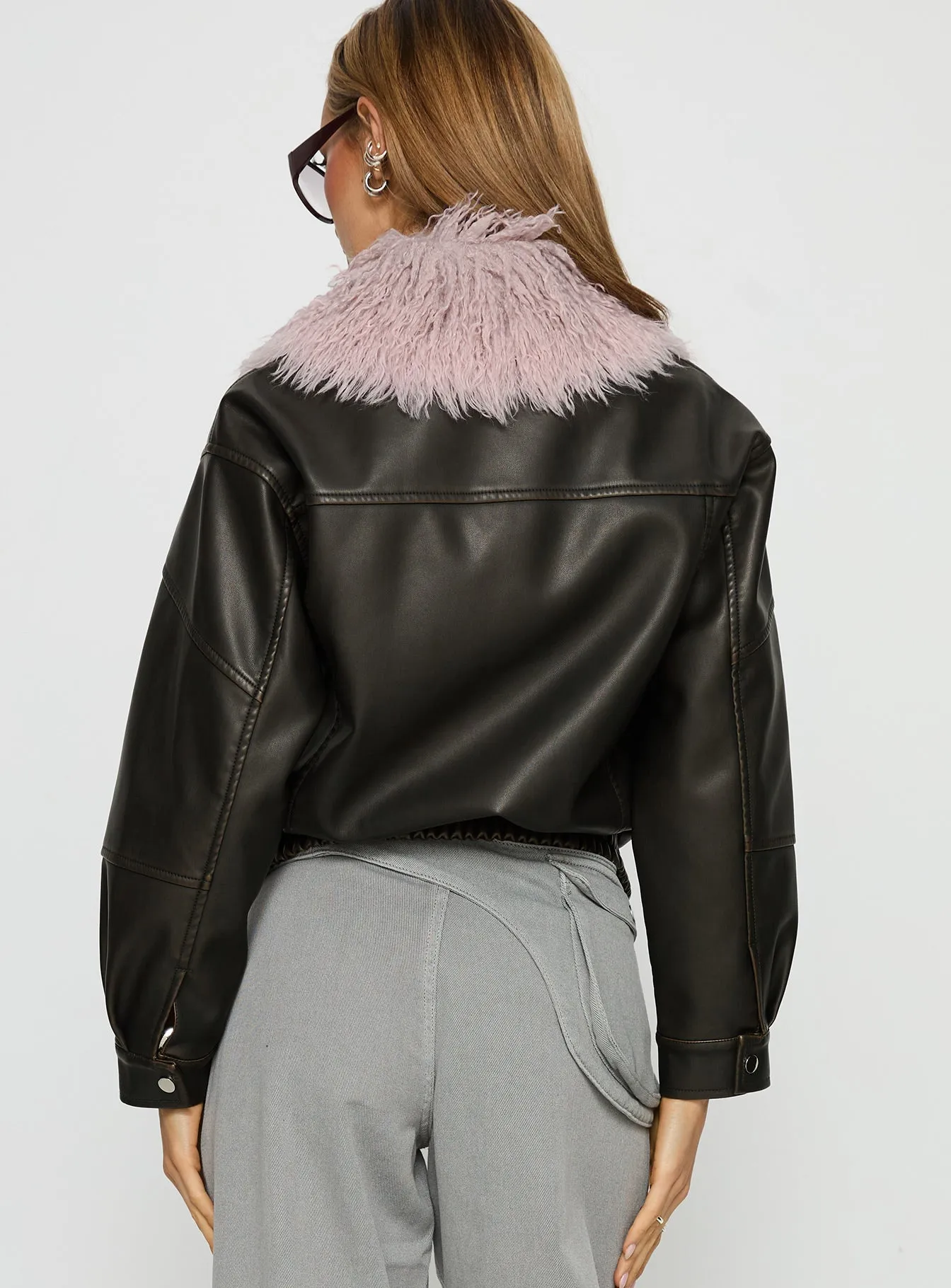 Brittanni Fluffy Collar Jacket Brown / Pink sold by Princess Polly product image thumbnail 5