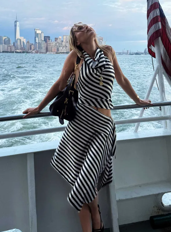 Allure Midi Skirt Noir Stripe sold by Princess Polly