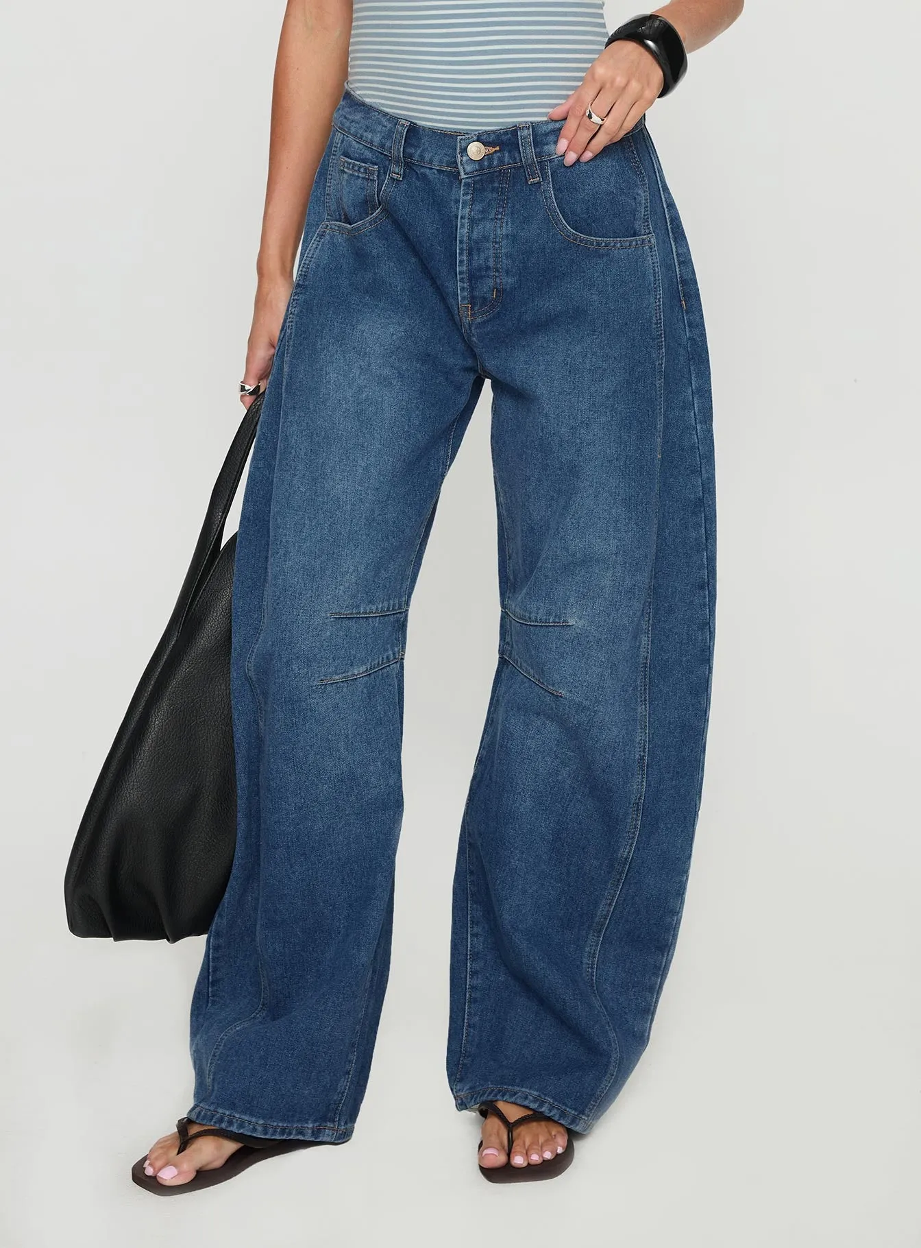 Normana Mid Rise Cropped Barrel Jeans Mid Blue Wash sold by Princess Polly product image thumbnail 2