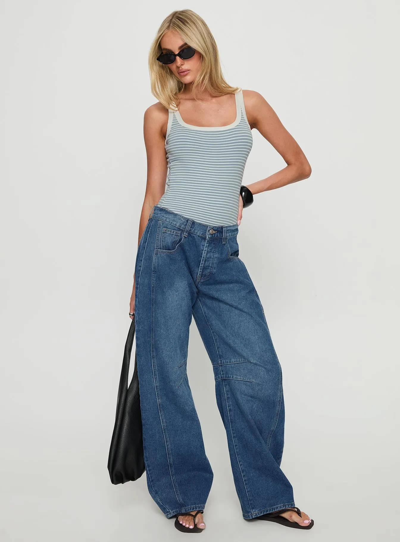 Normana Mid Rise Cropped Barrel Jeans Mid Blue Wash sold by Princess Polly product image thumbnail 3