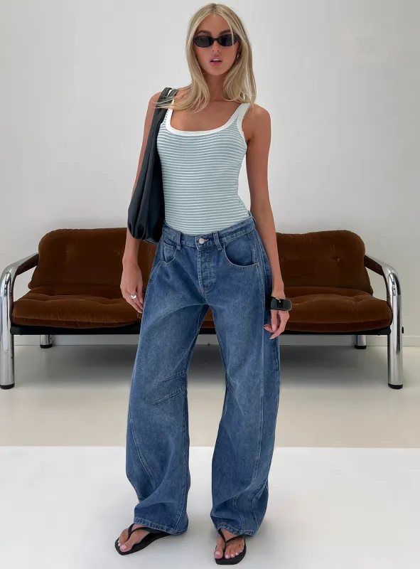 Normana Mid Rise Cropped Barrel Jeans Mid Blue Wash sold by Princess Polly