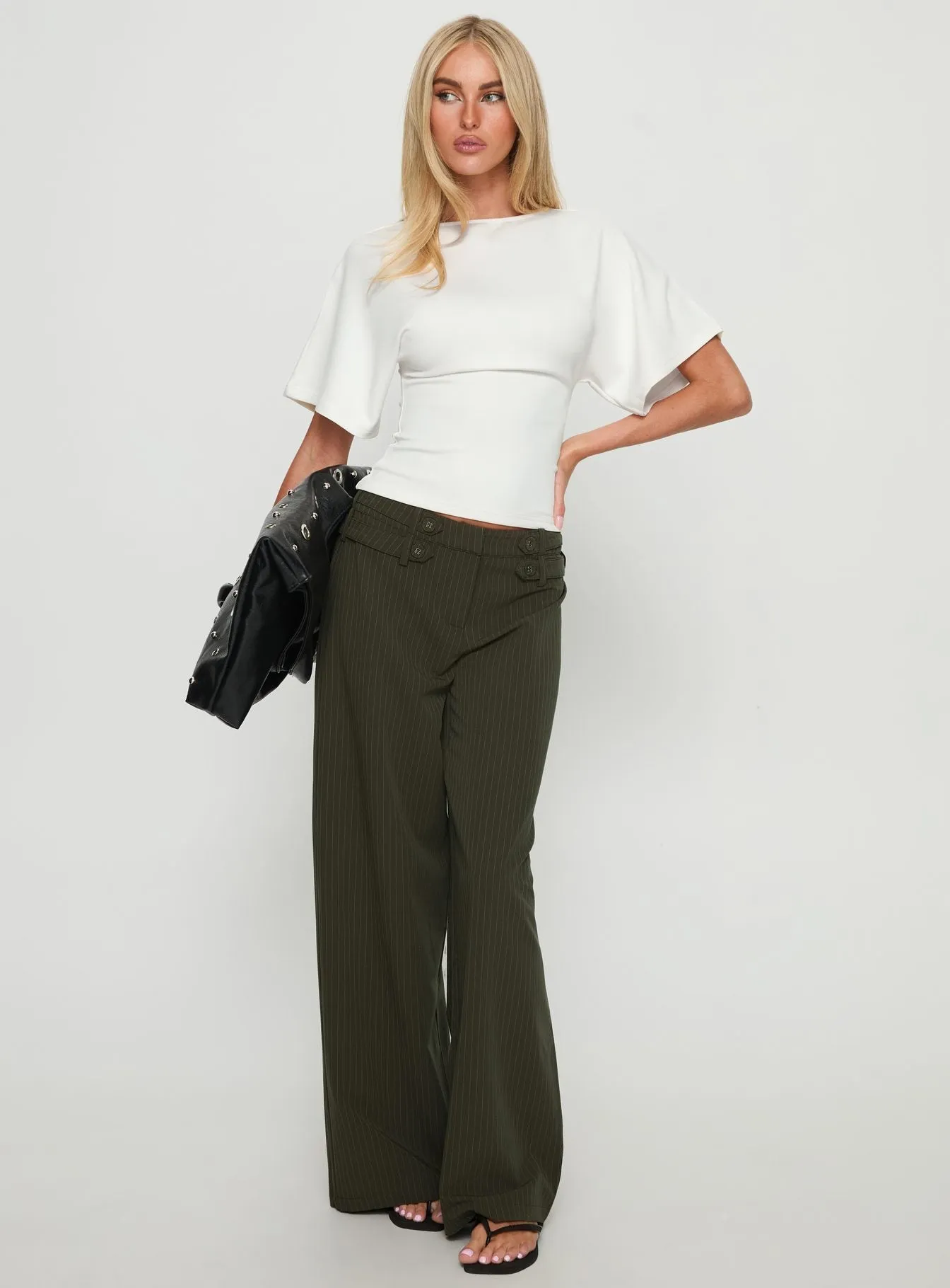 Jette Tailored Buckle Pant Green Pinstripe sold by Princess Polly product image thumbnail 3
