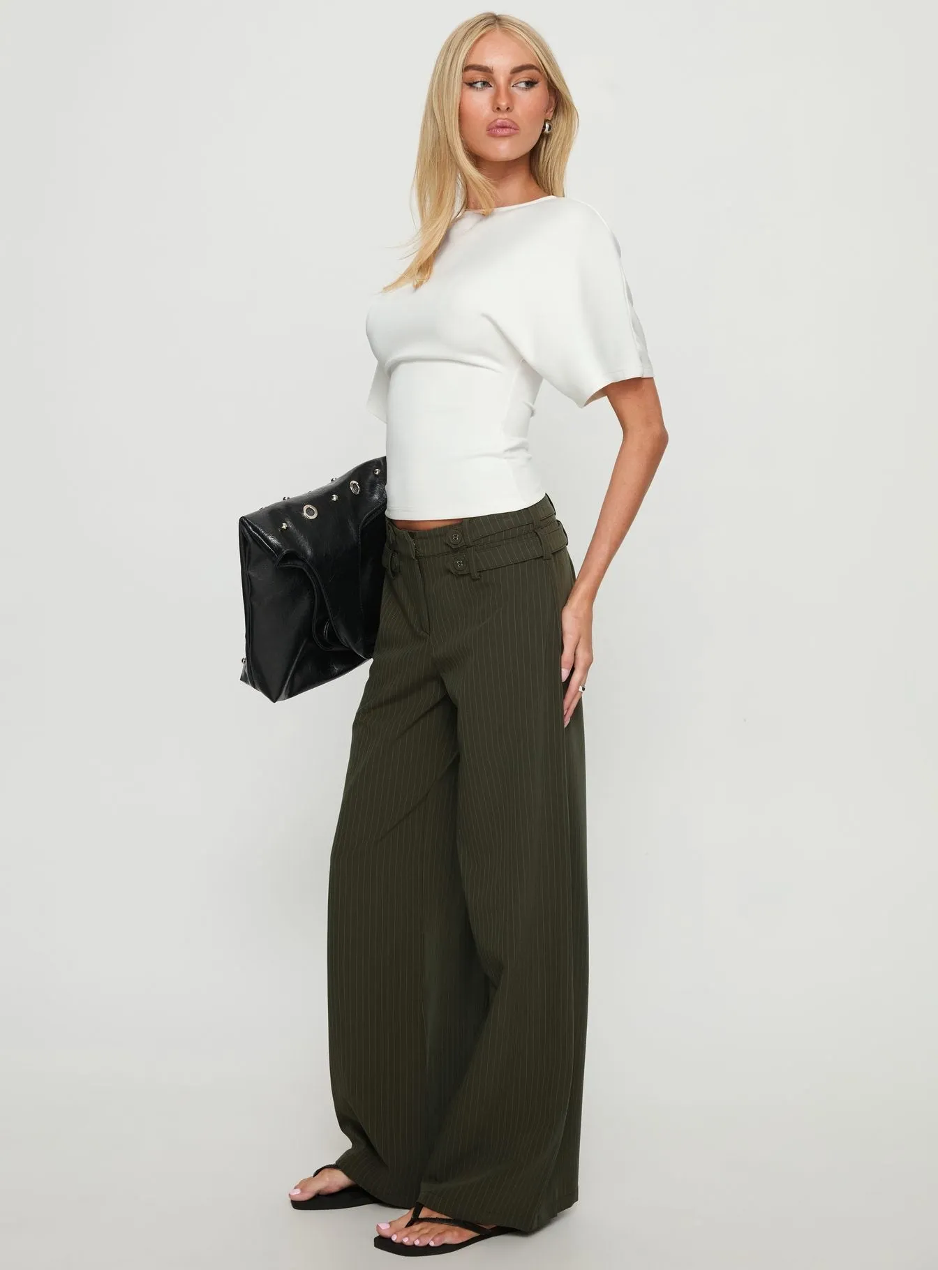 Jette Tailored Buckle Pant Green Pinstripe sold by Princess Polly product image thumbnail 4