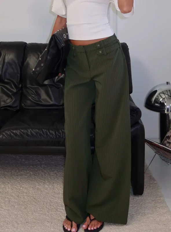 Jette Tailored Buckle Pant Green Pinstripe sold by Princess Polly