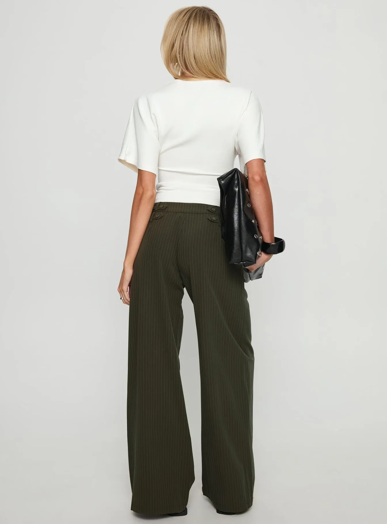 Jette Tailored Buckle Pant Green Pinstripe sold by Princess Polly product image thumbnail 5