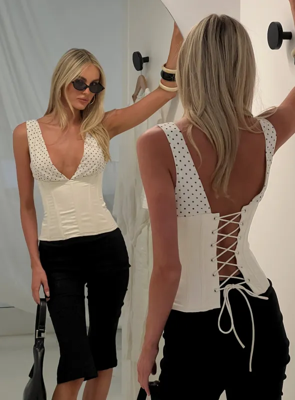 Briannah Contrast Corset Top Cream Polka sold by Princess Polly