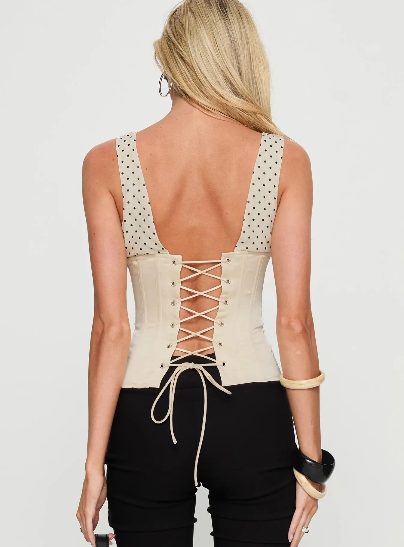 Briannah Contrast Corset Top Cream Polka Dot sold by Princess Polly product image thumbnail 5