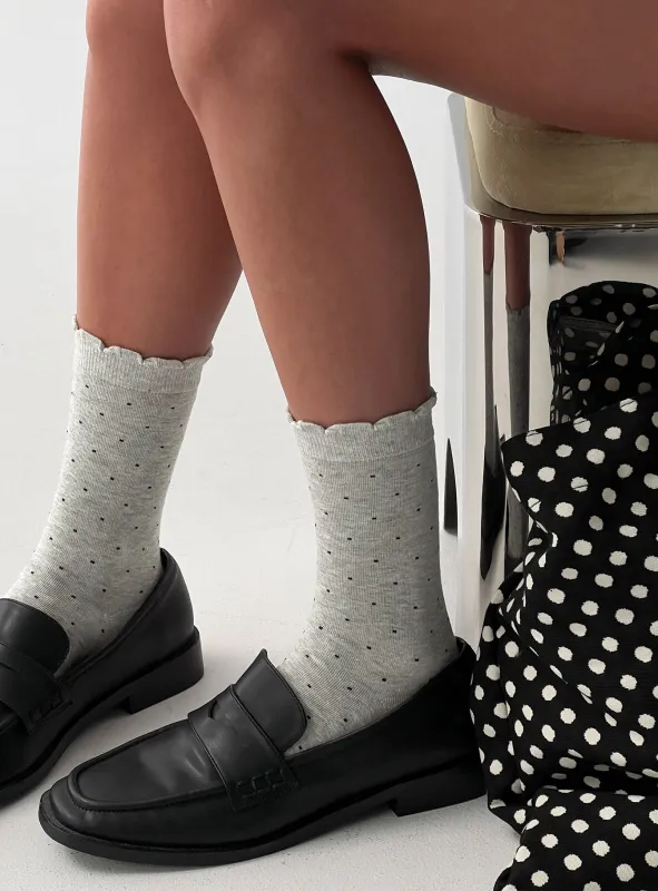 Only Angel Socks Dark Grey Polka sold by Princess Polly