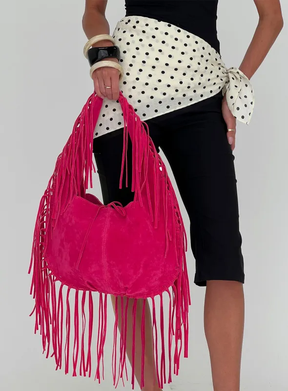 Currents Faux Suede Tassel Shoulder Bag Pink sold by Princess Polly