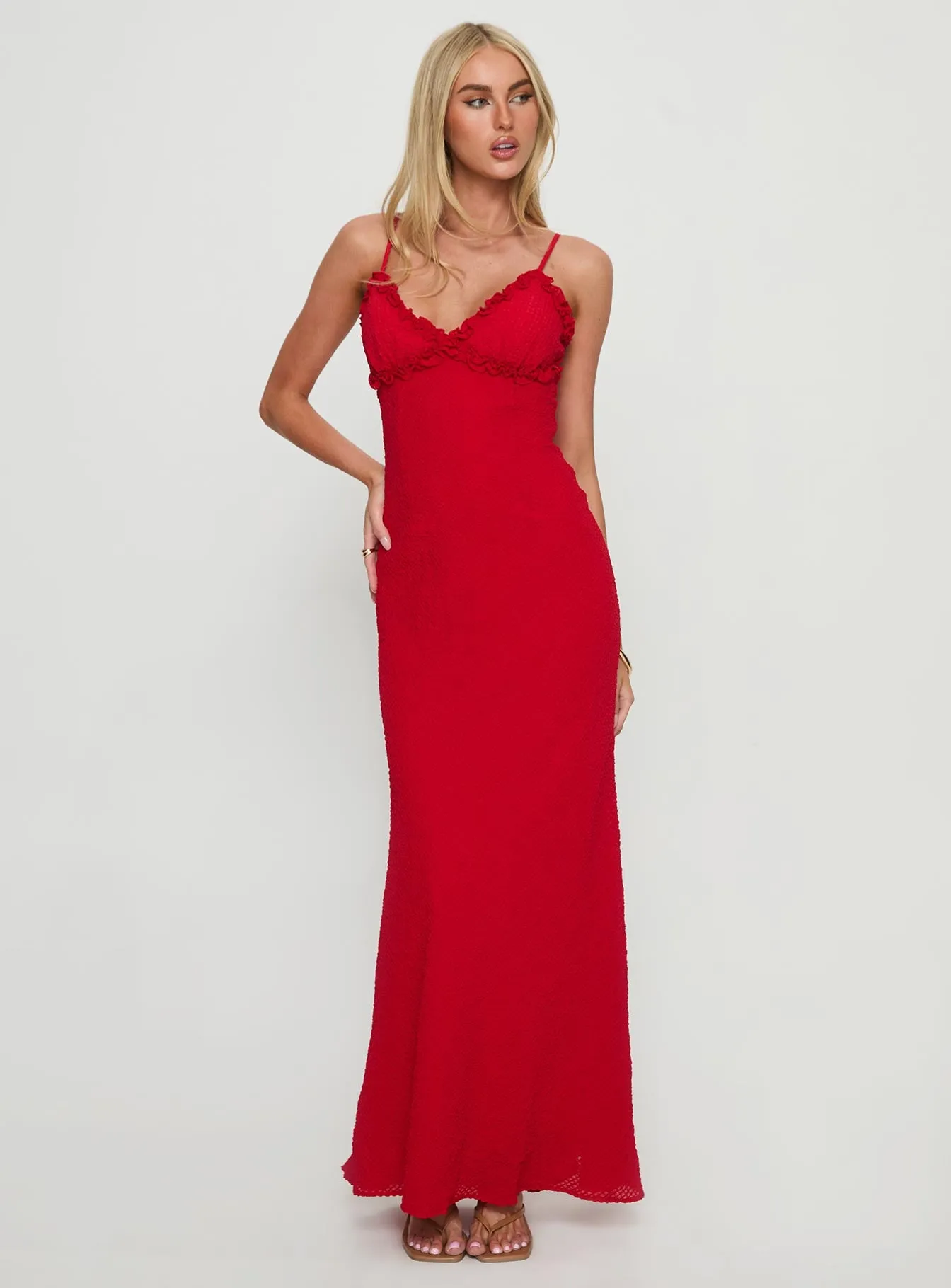 Willah Frill Trim Maxi Dress Red sold by Princess Polly product image thumbnail 2