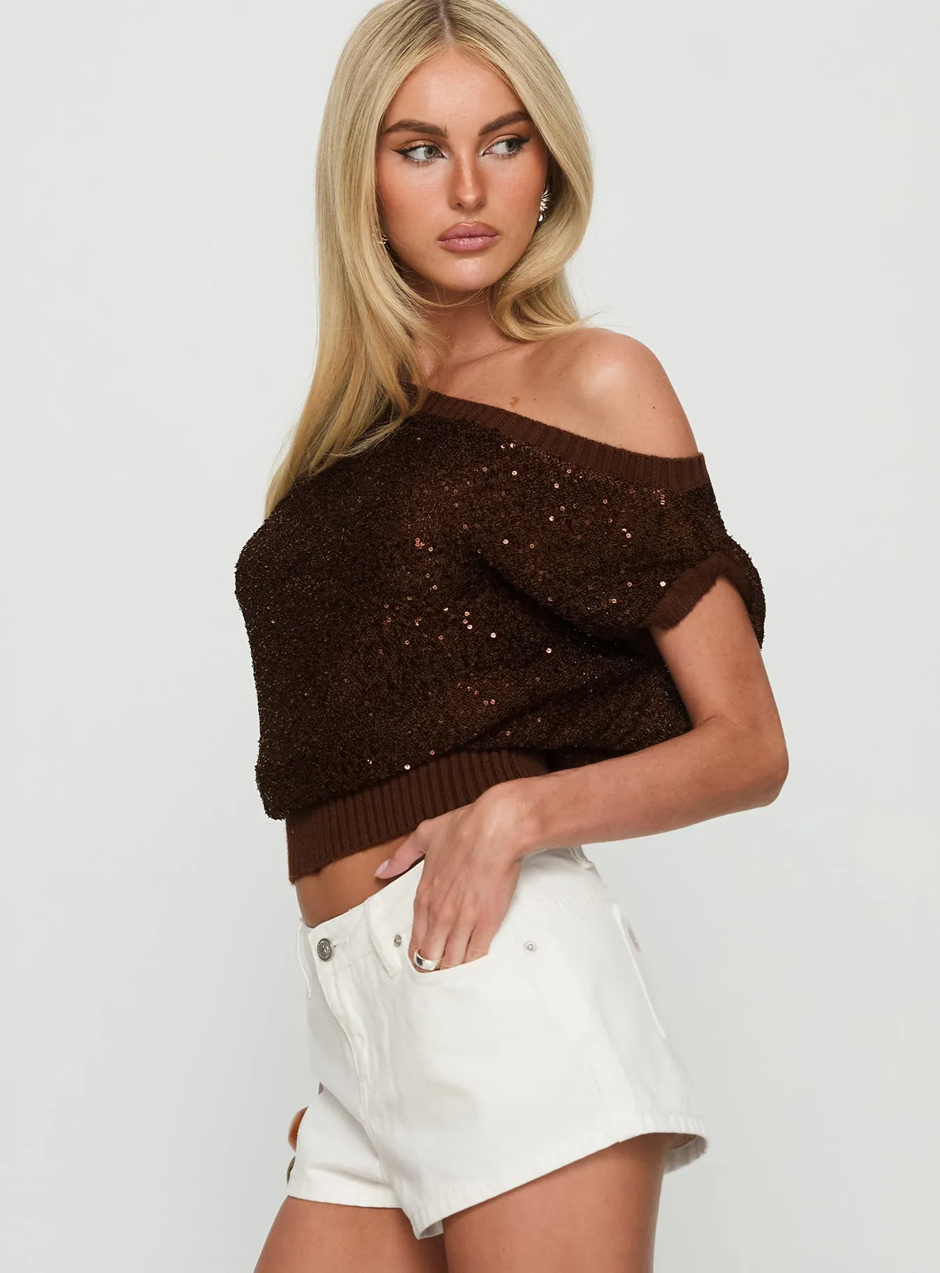 Marysa Sequin Knit Blouson Top Brown sold by Princess Polly product image thumbnail 4