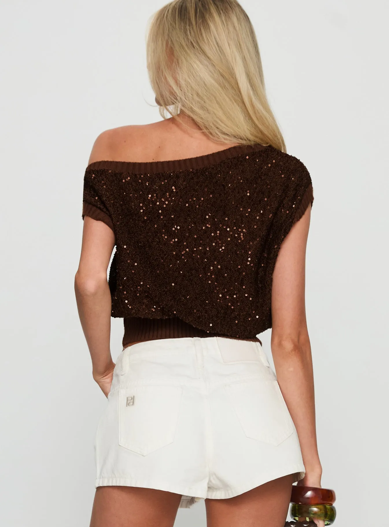 Marysa Sequin Knit Blouson Top Brown sold by Princess Polly product image thumbnail 5