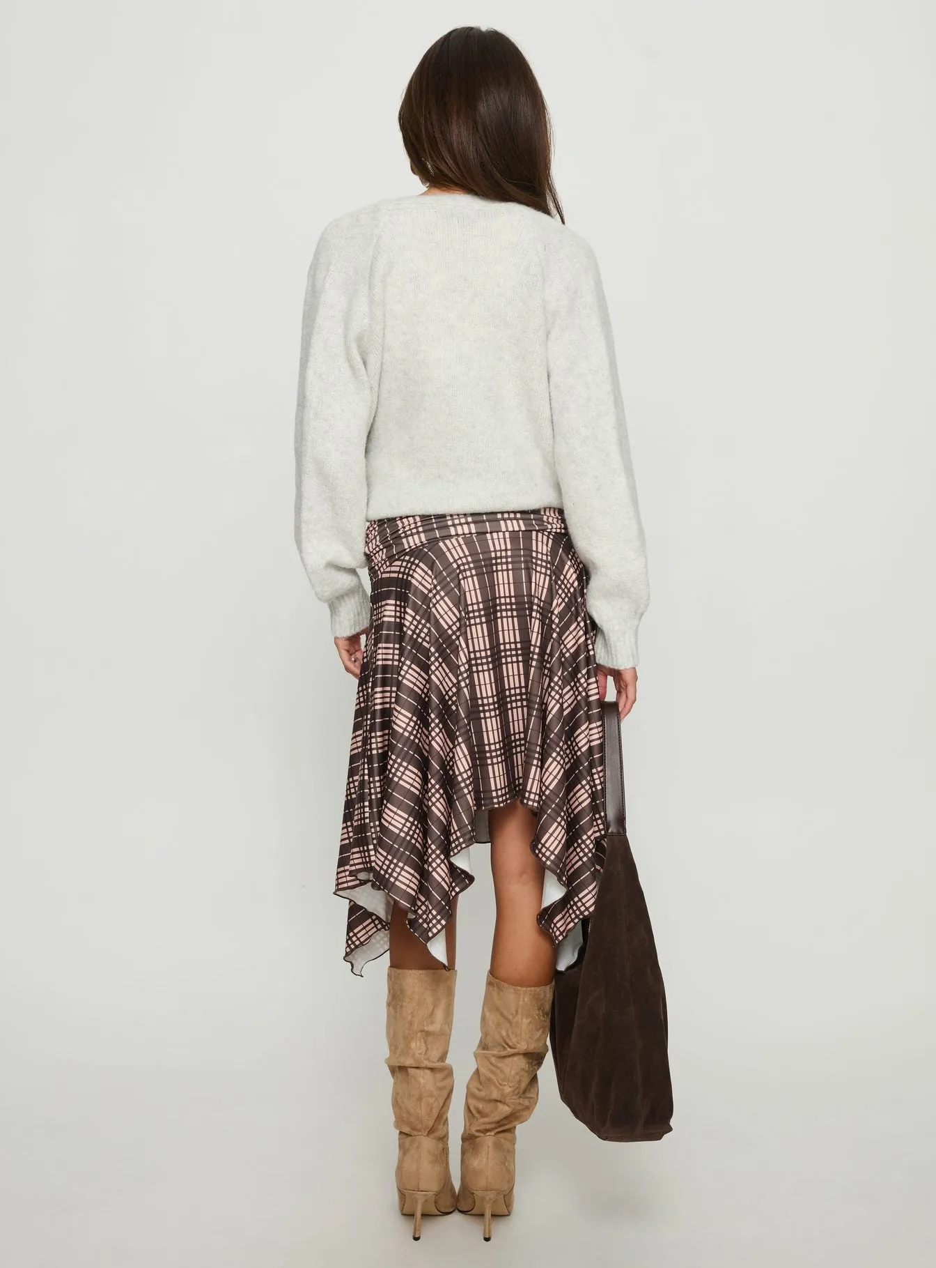 Scholar Asymmetrical Midi Skirt Brown Check sold by Princess Polly product image thumbnail 5