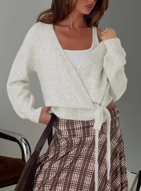 Daelan Wrap Knit Cardigan Grey Marle sold by Princess Polly