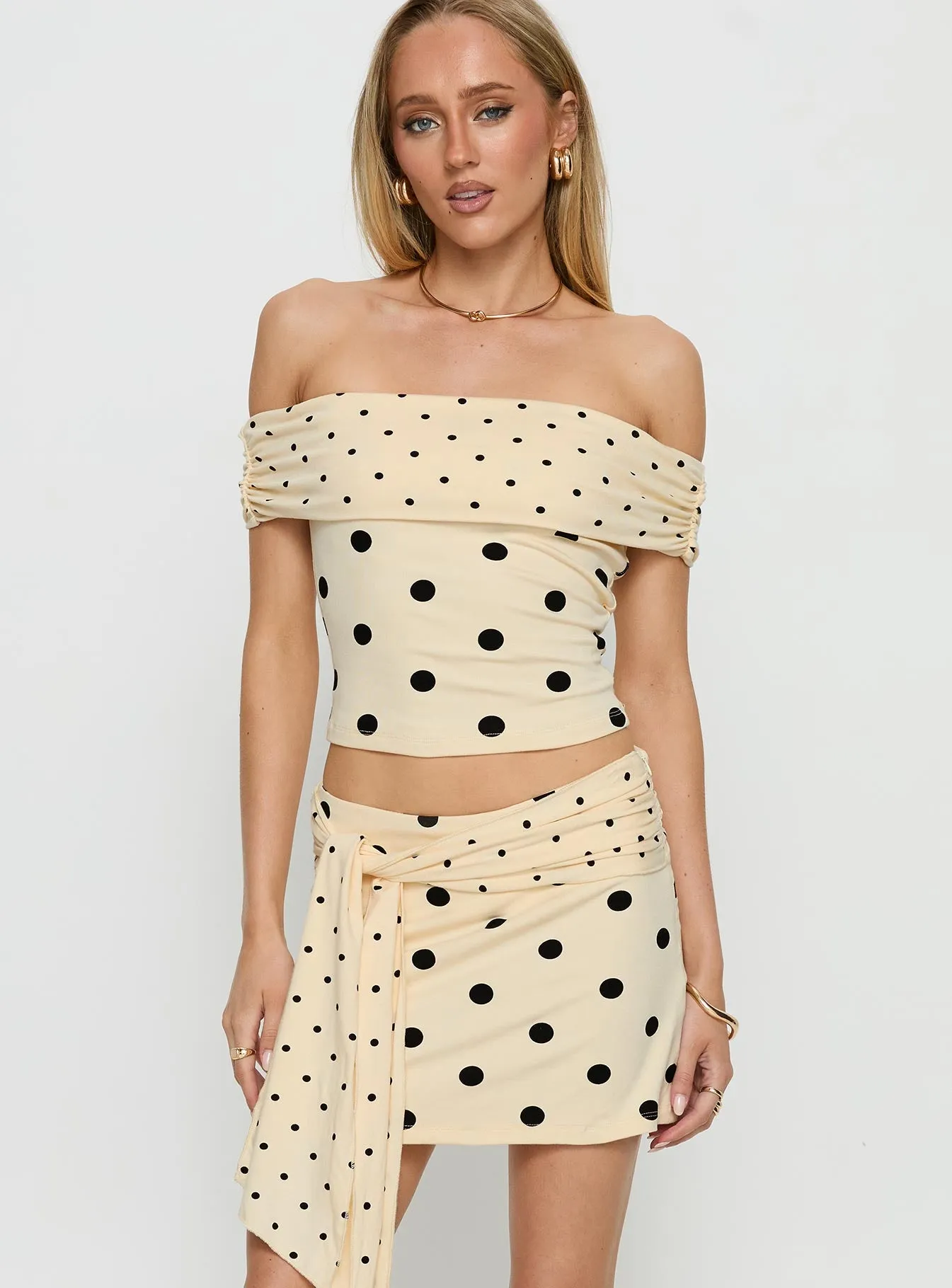 Porzia Wrap Detail Mini Skirt Cream / Polka Dot sold by Princess Polly product image thumbnail 2