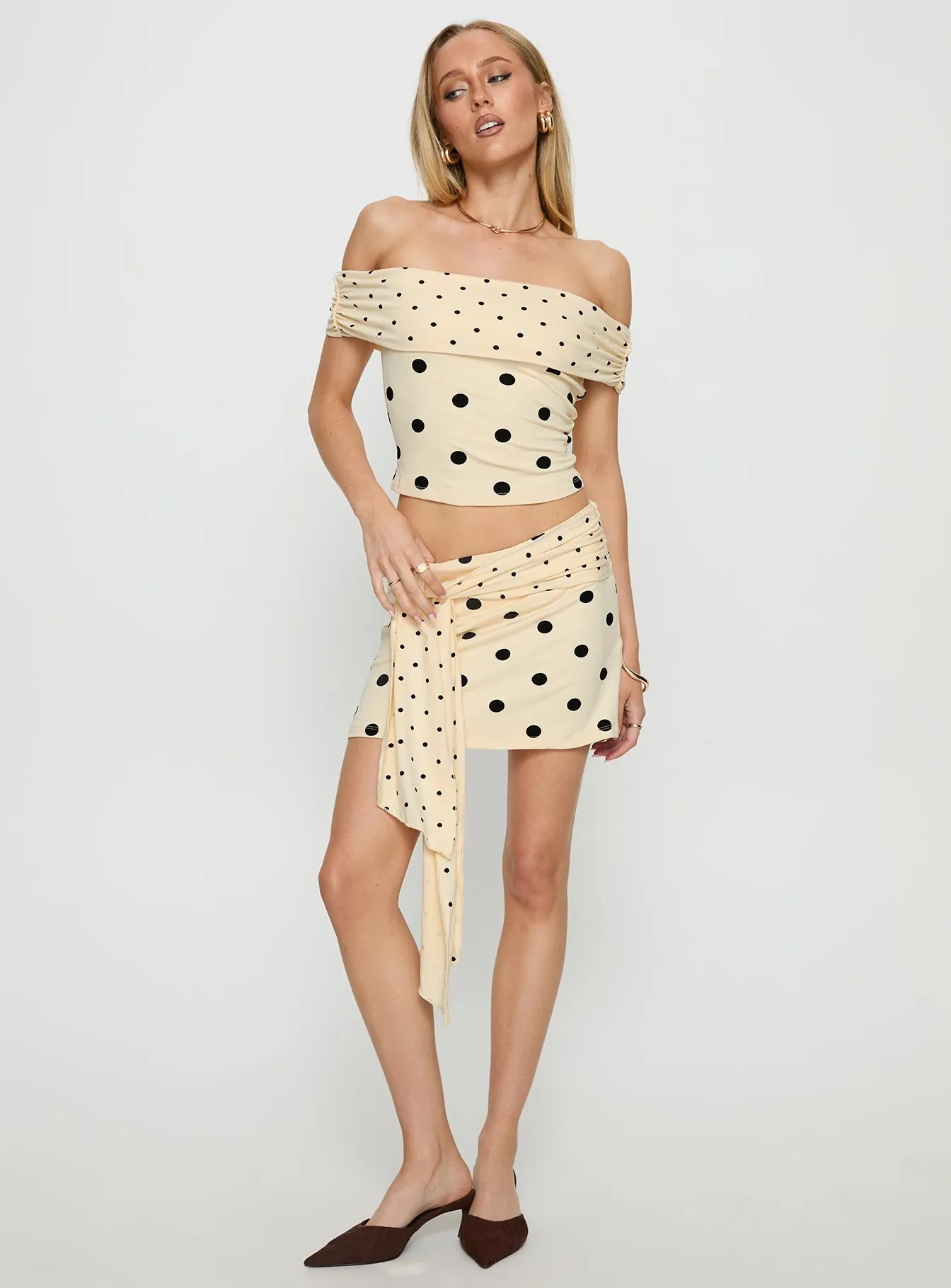 Porzia Wrap Detail Mini Skirt Cream / Polka Dot sold by Princess Polly product image thumbnail 3