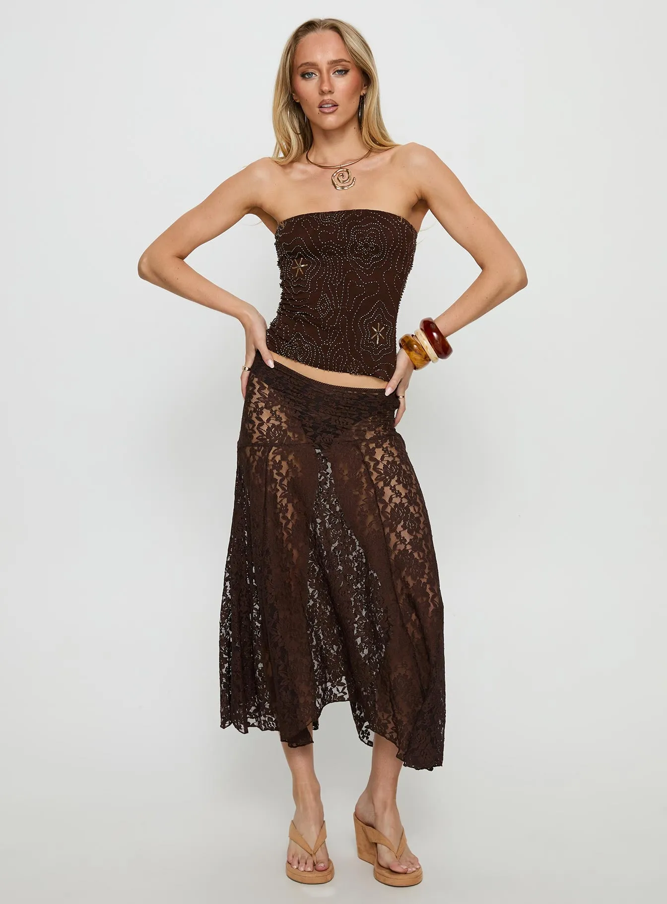Vania Bead Detail Strapless Top Chocolate sold by Princess Polly product image thumbnail 3