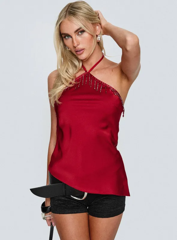 Rhody Bead Detail Arrowneck Top Wine sold by Princess Polly